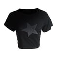 thumbnail image 4 of Txlixc Blusa de cultivo silvestre femenina en forma de estrella contraste color / Diamante de agua cuello redondo camiseta de manga corta calle Txlixc  moda, 4 of 6