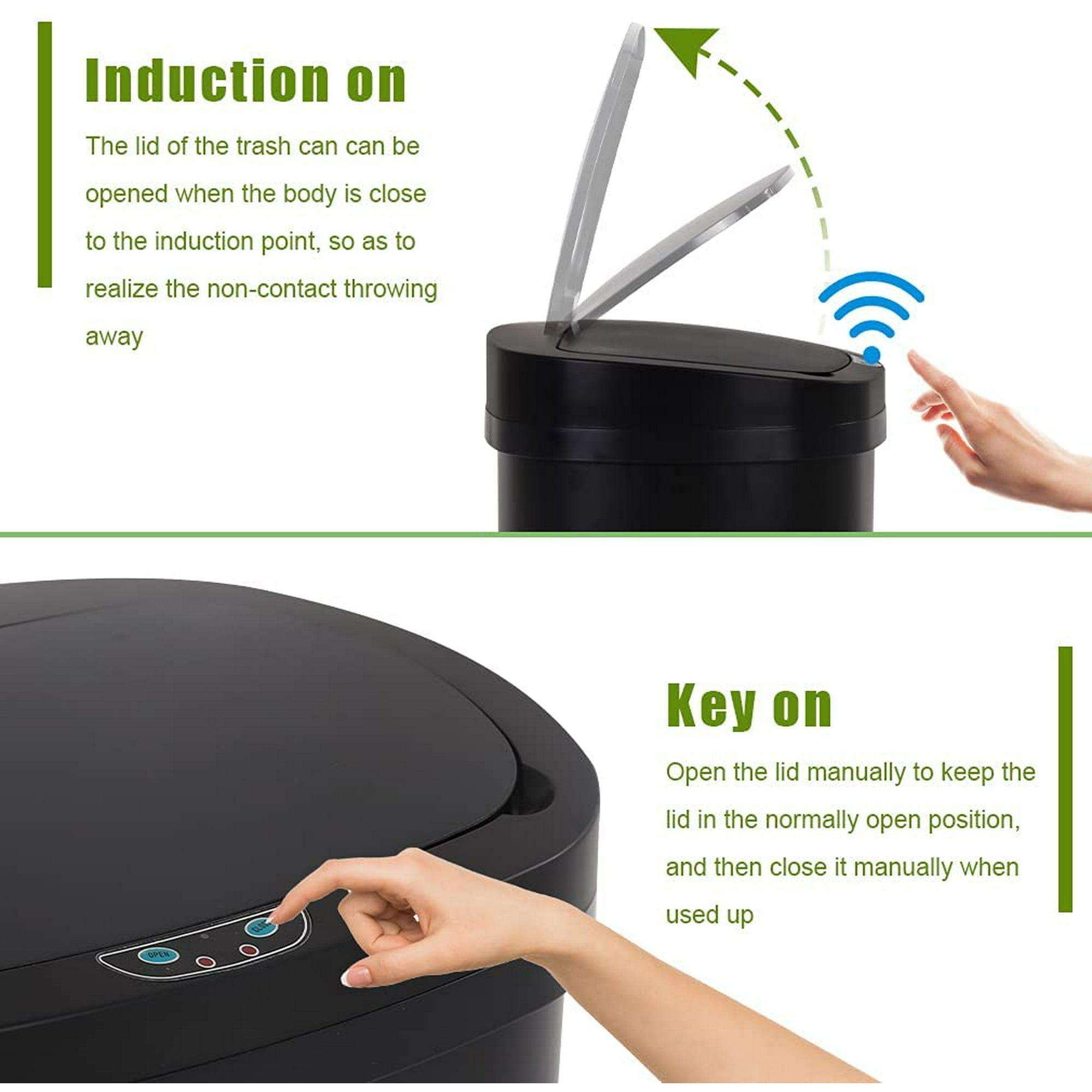 BestOffice 13 Gallon Stainless Steel Touchless Kitchen Trash Can with Motion Sensor for Indoor Use(Black)