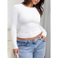 thumbnail image 3 of PLUS WOMEN'S PLAIN ROUND NECK LONG SLEEVE RUCHED FITTED T-SHIRT SUITABLE FOR SUMMER AND AUTUMN/WINTER SEASONS, 3 of 4