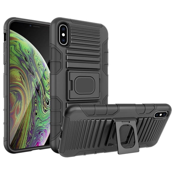 Case with Clip for iPhone Xs Max, Nakedcellphone Black Ring Grip Cover   Belt Hip Holster Stand [with Built-In Mounting Plate] for Apple iPhone Xs Max (Size 6.5" model) (10s Max)