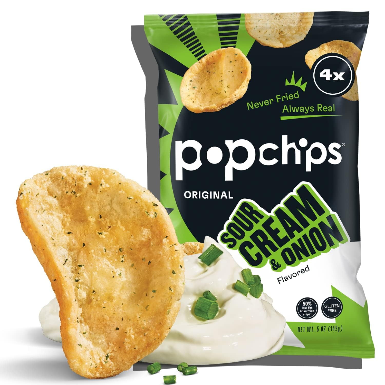 Popchips Sour Cream & Onion Potato Chips, 5 oz (Pack - 12)
