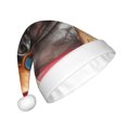 thumbnail image 2 of KLL Christmas Hats for Adults Plush French Bulldog In Sunglasses Print Santa Hat Xmas Fluffy Santa Claus Hat for Women Men, 2 of 6