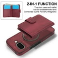 thumbnail image 2 of 2 in 1 Detachable Magnetic Phone Cases Compatible with Google Pixel 9a, with Credit Card Holder, Classic Durable Premium PU Leather Kickstand Rugged Flip Cover for Women Men, Winered, 2 of 6