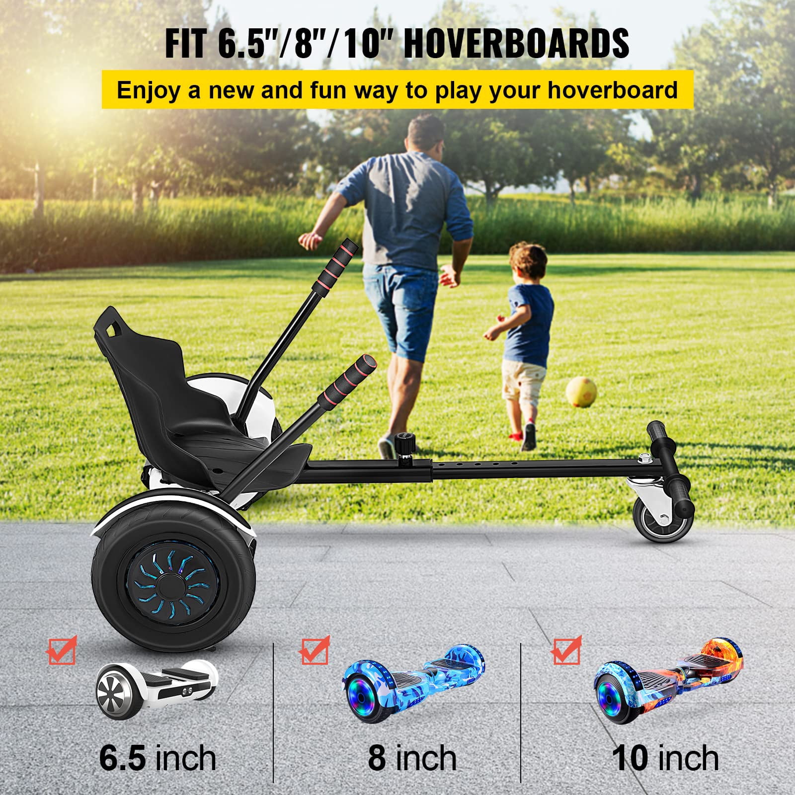 KFFKFF Hoverboard Kart Seat Attachment, Compatible with 6.5'', 8'', 10'' Models, Adjustable Frame for Children and Adults