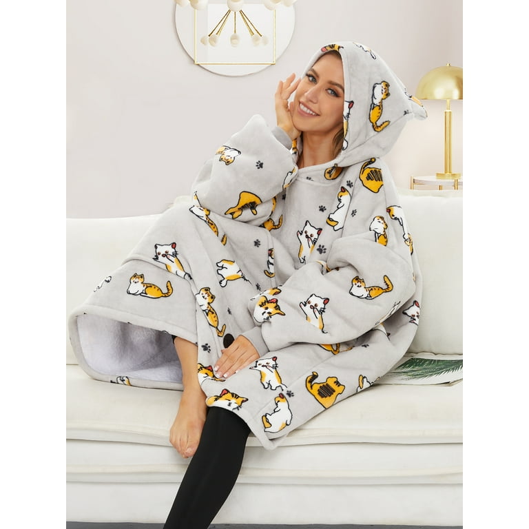 Cat hooded blanket for adults sales