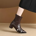 thumbnail image 4 of Heisall Women's Boots Pointed Toe Buckle Short Shaft Chunky Heel Mid Heel Ankle Boots Fashion Casual, 4 of 8