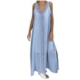 thumbnail image 2 of Sakmal Plus Size Summer Dresses for Women Blue Maxi Sundress Flowy Dress Lace Sleeveless Dresses, 2 of 7