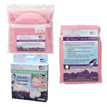 NuAngel Flip & Go Nursing Pad Case with Nursing Blanket & Cotton Nursing Pad Set Pink