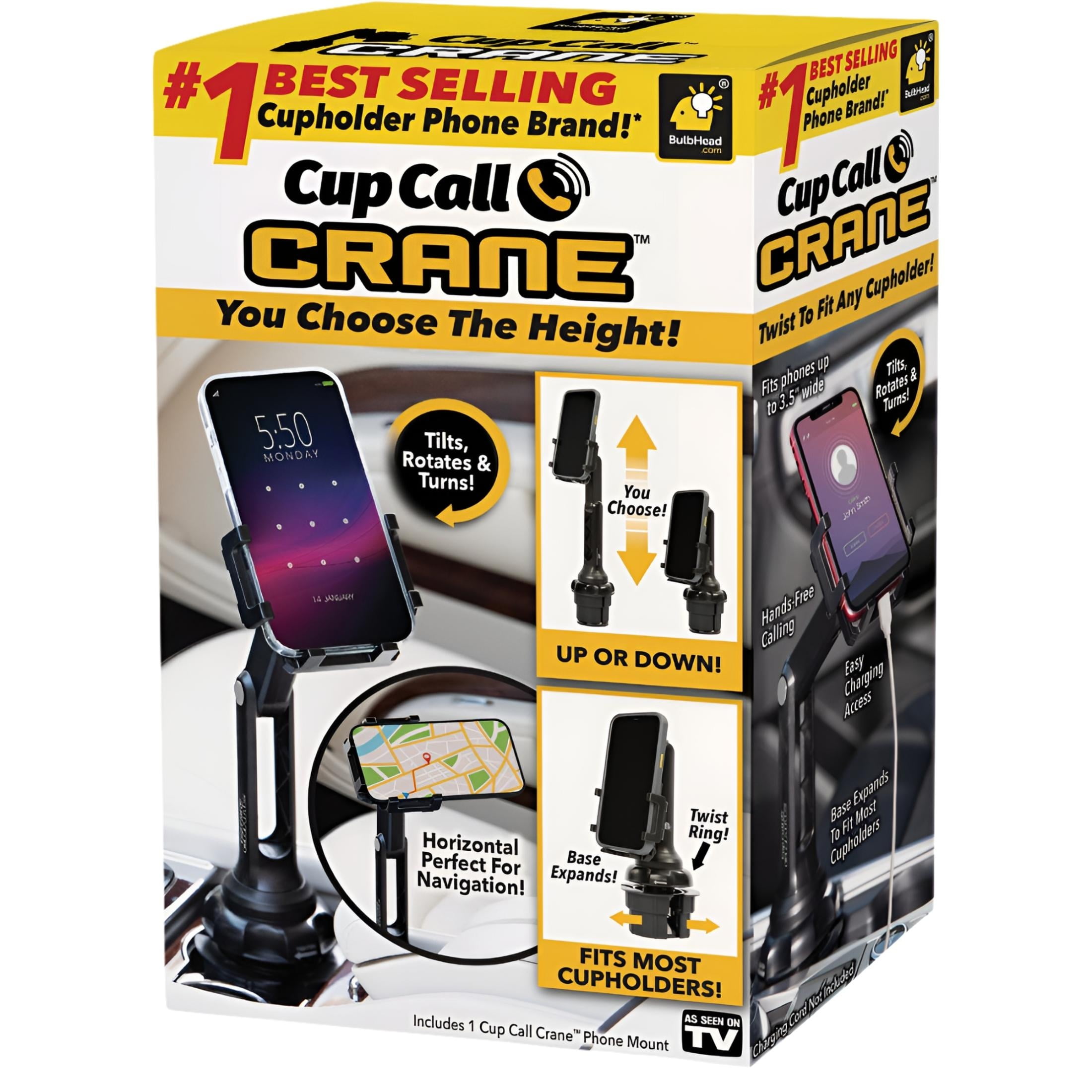 Phone Crane Mount for Car As Seen On TV, Raises Your Phone Over a Foot Higher