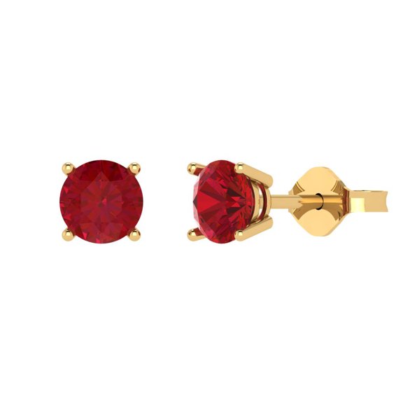 Clara Pucci 1 ct Brilliant Round Cut Solitaire Studs VVS1 Genuine Conflict free Red Ruby Solid 18K Yellow Gold Designer Everyday Earrings Push Back