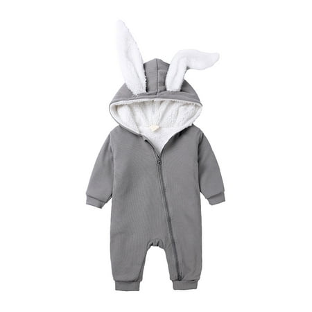 

YWDJ 2022 Baby Onesies 3M-18M Newborn Infant Baby Girls Boys Thick Warm Jumpsuit Rabbit Bunny Romper Playsuit Gray 90