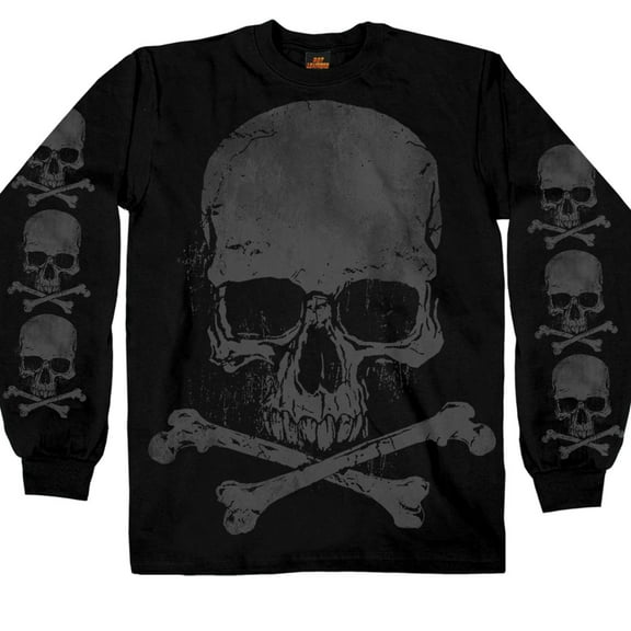 Hot Leathers GMS2305 Men’s ‘Jumbo Print Skull and Cross Bones Long Sleeve Black Shirt Large