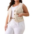 thumbnail image 2 of DARING DIVA Women's Plus Size Lined Button Down Vest 1X Beige, 2 of 6