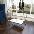 thumbnail image 4 of Urban Designs Luca Round Rolling Metal Bar Cart with Glass Shelves, Gold, 4 of 7