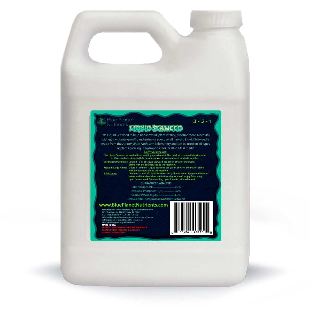 Liquid Kelp Seaweed Fertilizer Concentrate - Ascophyllum Nodosum Liquid Seaweed Supplement - Makes 470 Gallons - Quart (32 oz)
