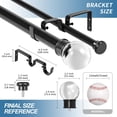 thumbnail image 3 of Urbanest Adjustable Double Curtain Rod Set Crystal Ball Flat Button Finials – 1″ Front & 5/8 Back Rod With Black Rod, 84–120 Inches, 3 of 6