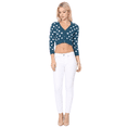 thumbnail image 6 of YEMAK Women's 3/4 Sleeve V-Neck Polka Dot Cropped Bolero Sweater Cardigan MK8213-TEALBLUE/WHITE-L, 6 of 6