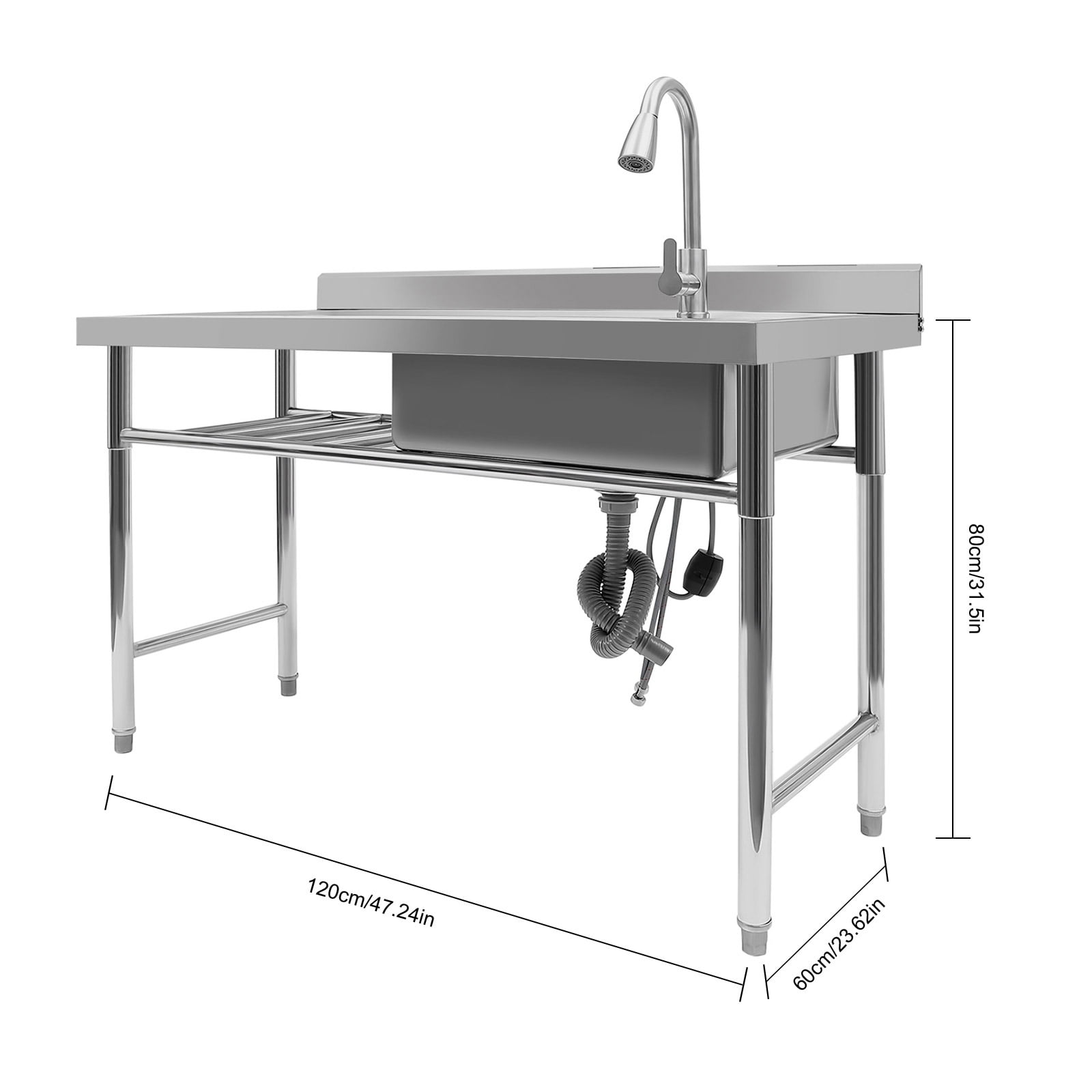 Stainless Steel Single Bowl Utility Sink, 47" x 24" x 32" Rectangular Prep Sink