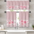 thumbnail image 1 of Pink Rose Kitchen Curtains Floral Window Curtains Valance and Tier Set 36 Inch, Romantic Flowers Delicate Rod Pocket Short Tier Curtain, Chic Classic Small Cafe Curtains for Kitchen Decor, 1 of 5