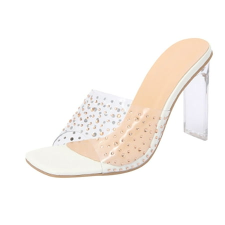 

nsendm Leopard Print Womens Sandals High Heels Breathable Shoes Knob Casual Slip-On Formal Sandals for Women Evening Sandal White 8.5