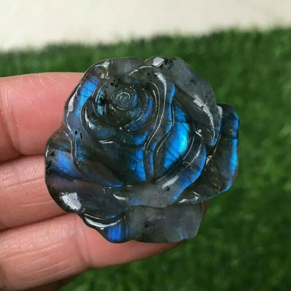 K-KED Natural Gemstone Labradorite Quartz Rose Flower Crystal Hand Carved Healing Rock-default