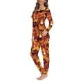 thumbnail image 2 of FKELYI Size M Women Pjs Set Soft Thanksgiving Maple Leaf Long Sleeve Pajamas Elastic Fall Hazelnut Women Pajama Pants with Pockets, 2 of 5
