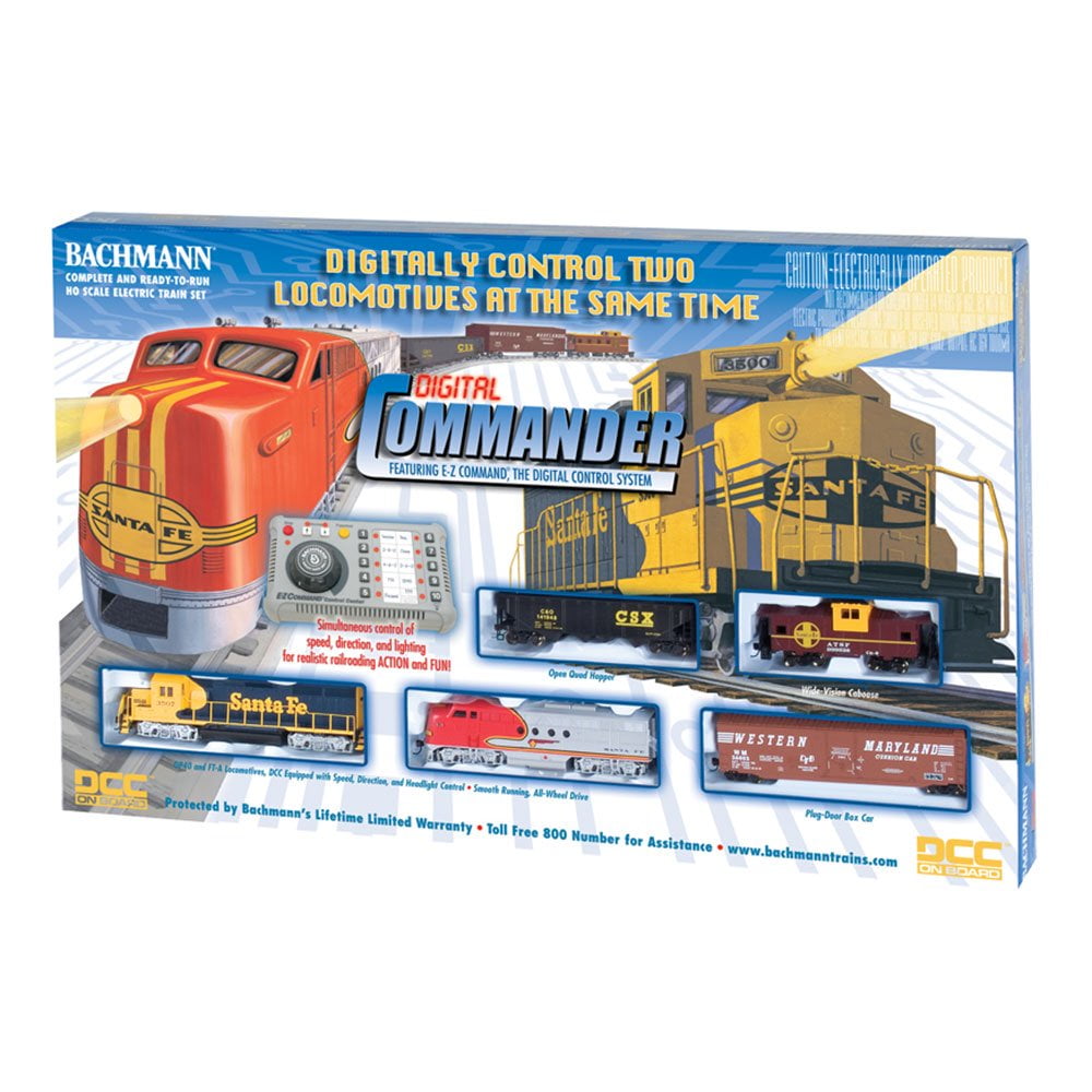 Bachmann Trains HO Scale Digital Commander Santa Fe Ready-To-Run With GP40  and FT Diesel Locomotives Electric Powered Model Train Set