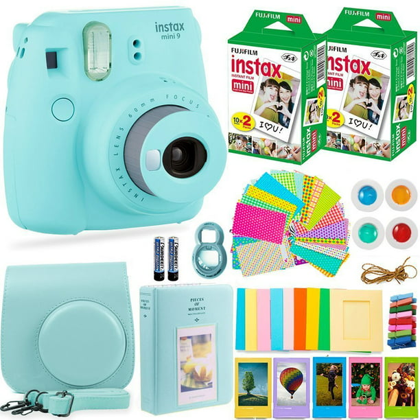 Fujifilm Instax Mini 9 Instant Camera Fuji Instax Film (40 Sheets) + Accessories Bundle - Carrying Case, Color Filters, Photo Album, Assorted Frames, Selfie Lens + MORE (Ice Blue) - Walmart.com