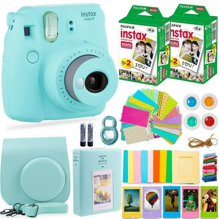 Fujifilm Instax Mini 9 Instant Camera + Fuji Instax Film (40 Sheets) + Accessories Bundle - Carrying Case, Color Filters, 2 Photo Albums, Assorted Frames, Selfie Lens + MORE (Ice (Best Instant Camera On The Market)