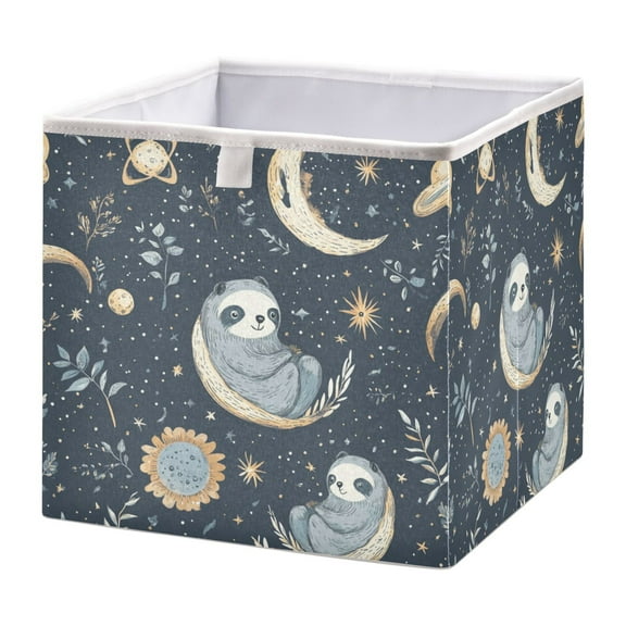WOBOGO Illustration Of Cute Sloth in Space Storage Basket Foldable Easy to Clean Durable with Hollow Support Plate with Handle 11.02×11.02×11.02 in