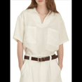 thumbnail image 1 of Camisas de Cuello en V para Mujer, Blusas Casuales de Corta con Solapa y Bolsillos Dobles. Crema S, 1 of 10