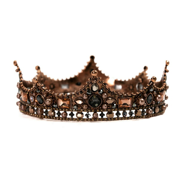 Baroque Vintage Black Rhinestone Beads Round Big Crown Wedding Hair  Accessories Luxury Crystal Queen King Crowns Bridal Tiaras (Retro)