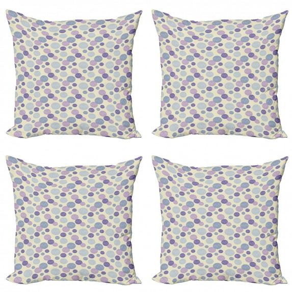 Geometric Throw Pillow Cushion Case Pack of 4, Dots with Vertical Irregular Stripes on Cream Background Creative Simplistic, Modern Accent Double-Sided Print, 4 Sizes, Multicolor, by Ambesonne