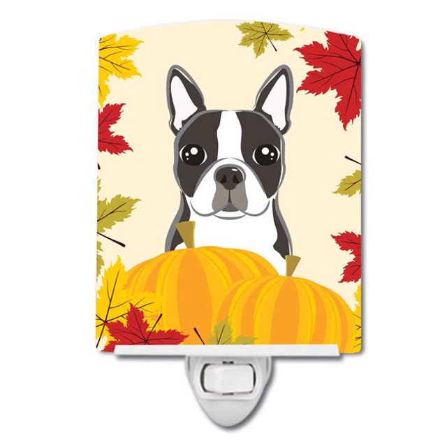 Carolines Treasures BB2009CNL Boston Terrier Thanksgiving Ceramic Night Light