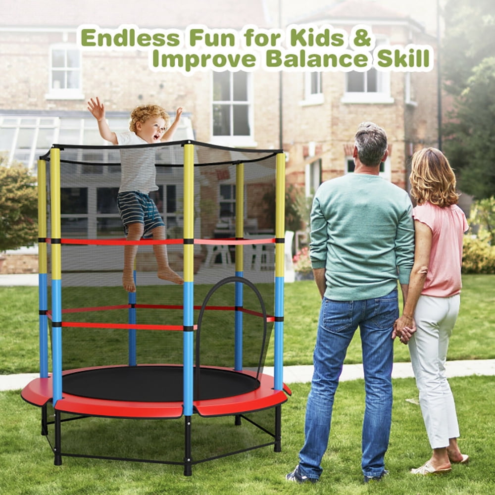 GVN Trampoline, Outdoor Recreational Trampolines,55 Inches Kids Trampoline Recreational Bounce Jumper with Safety Enclosure Net