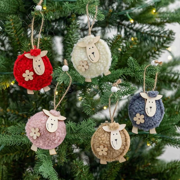 Christmas Cute Sheep Wool Hanging Ornament, Soft Fabric Small Pendant Accessory, Lovely Festive Decor for Xmas Tree Scene Layout Holiday Home Interior Decoration