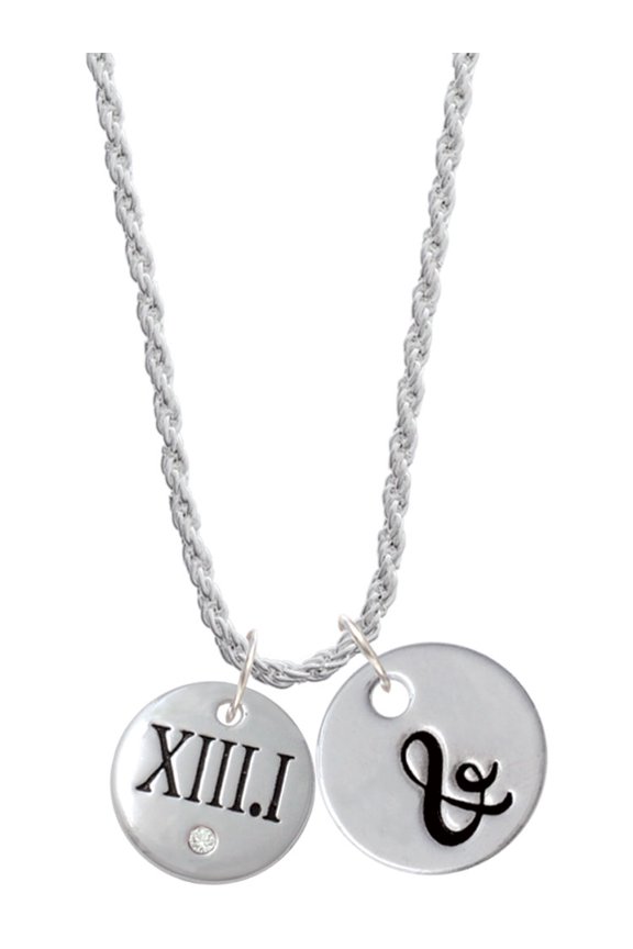Silvertone Half Marathon with Clear Crystal Roman Numeral Silvertone Script Initial Disc - & - Charm Necklace, 20"+3"