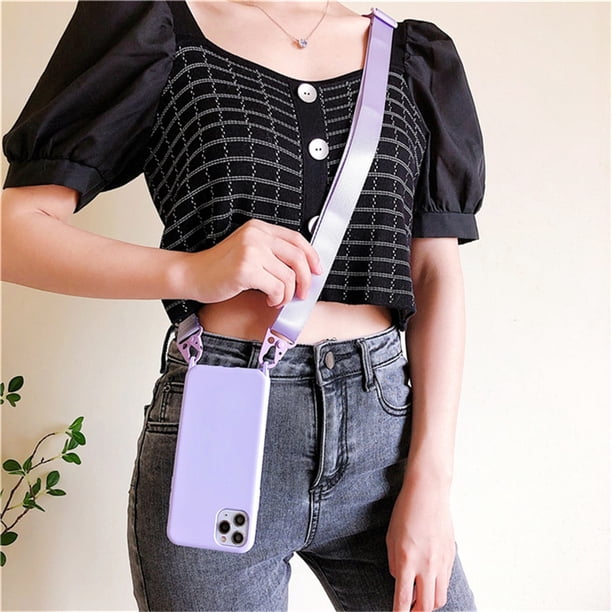 Funda de teléfono con cordón y collar de cadena de silicona suave para iPhone 14 Plus 13 12 11 Pro Max Mini X XS XR 8 7, cubierta de cordón con correa para el cuello Tan Jianjun unisex
