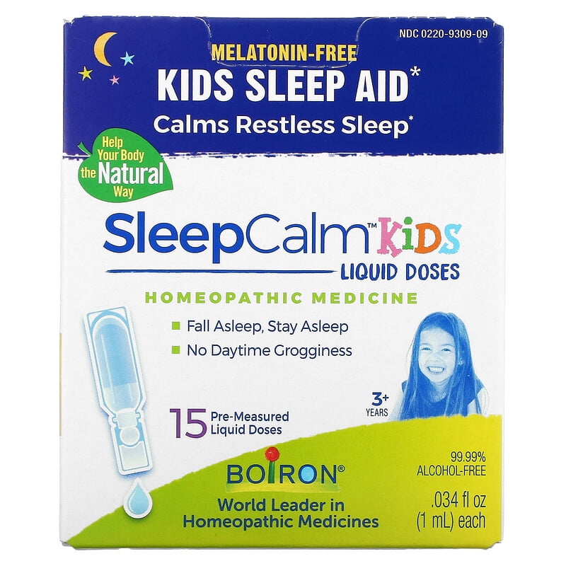 Boiron, Kids, SleepCalm Liquid Doses, 3+ Years, Melatonin-Free, 15 Pre-Measured Liquid Doses, 0.034 fl oz Pack of 2