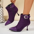 thumbnail image 2 of KEGIRLOM Women's Fashionable And Casual Winter Pointed Toe Solid Color Side Zipper Heel Mid-Heel Ankle Boots Purple 9, 2 of 9