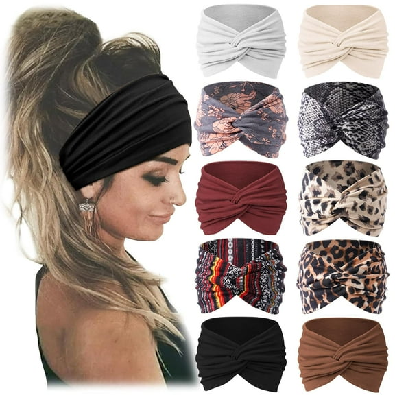 10 PCS Women Headbands African Wide Hair Wrap Extra Turban Head Bands for Lady Large Sport Workout Stretch Non-slip Big Hair Bands