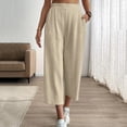 thumbnail image 5 of Hurxie Women's Linen Capri Pants Wide Leg with Drawstring Elastic Waist Casual Cropped Pant Beige,S, 5 of 7