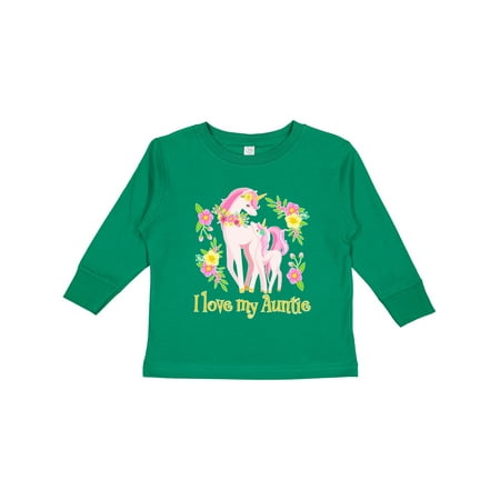 

Inktastic I Love My Auntie Unicorn with Pink and Yellow Flowers Gift Toddler Boy or Toddler Girl Long Sleeve T-Shirt