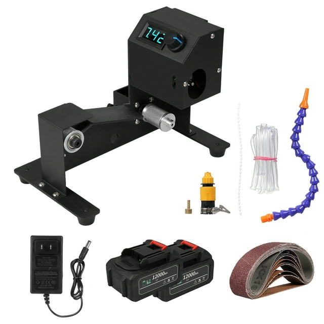 Graflsoa 350W Variable Speed Belt Sander with Display, Dry/Wet Grinding, 10 Sanding Belts, Water Pipe & Connector, US Plug, 21V Battery, Black (Set A)