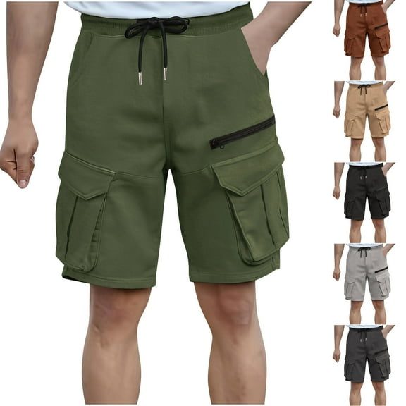 Hurxie Mens Cargo Shorts Lightweight Hiking Shorts Casual Shorts Elastic Waistband Pockets Athletic Work Shorts Army Green,XL