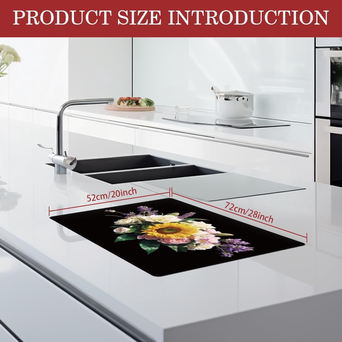 Stove Cover Electric Stove Cover Rubber Glass Stove Top Protector Stove Cover Protector Counter Mat for Electric Stove and Ceramic Granite Tabletop (28.3x20.5 Inch Bouquet Flowers) colorful