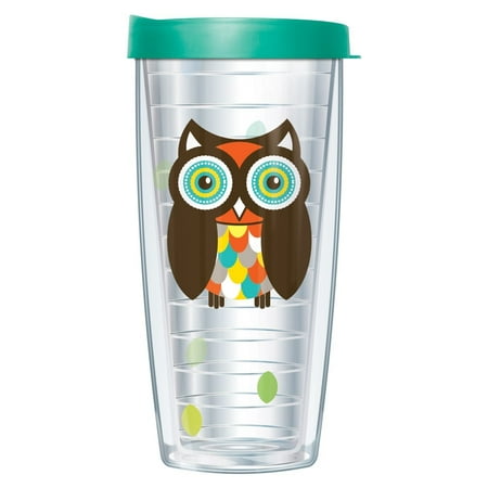 

Signature Tumblers Hoot Owl Wrap on Clear 16 Ounce Double-Walled Travel Tumbler Mug with Easy Sip Lid