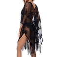 thumbnail image 5 of AGWOLF Elegant Lace Beach Cover Up for Women Bathing Suit Cover Up Sheer Tassel Hem Swimsuit Coverup for Poolside Seaside Black Free Size, 5 of 8