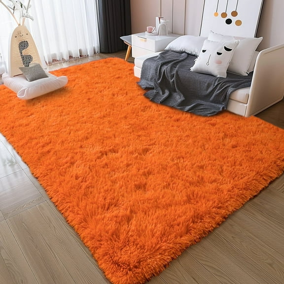 ZENELESS Solid Shag Collection Rug,8x10ft Tiger Orange Large Fluffy Area Rugs Perfect for Living Room, Bedroom
