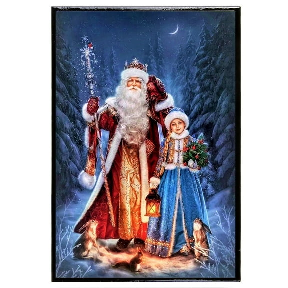STP GOODS Father Frost and Snow Maiden Lacquer Trinket Box 4.3x6.3'' Santa Claus and Snegurochka Wooden Jewelry Box Keepsake Box Handmade Decorative Box Jewelry Storage Organizer Trinket Case
